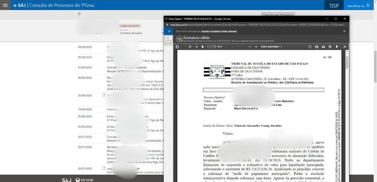 Tribunal de Justiça de São Paulo (SP) disponibiliza informações completas sobre decisões de processos que não estão com sigilo levantado. (Foto/print)