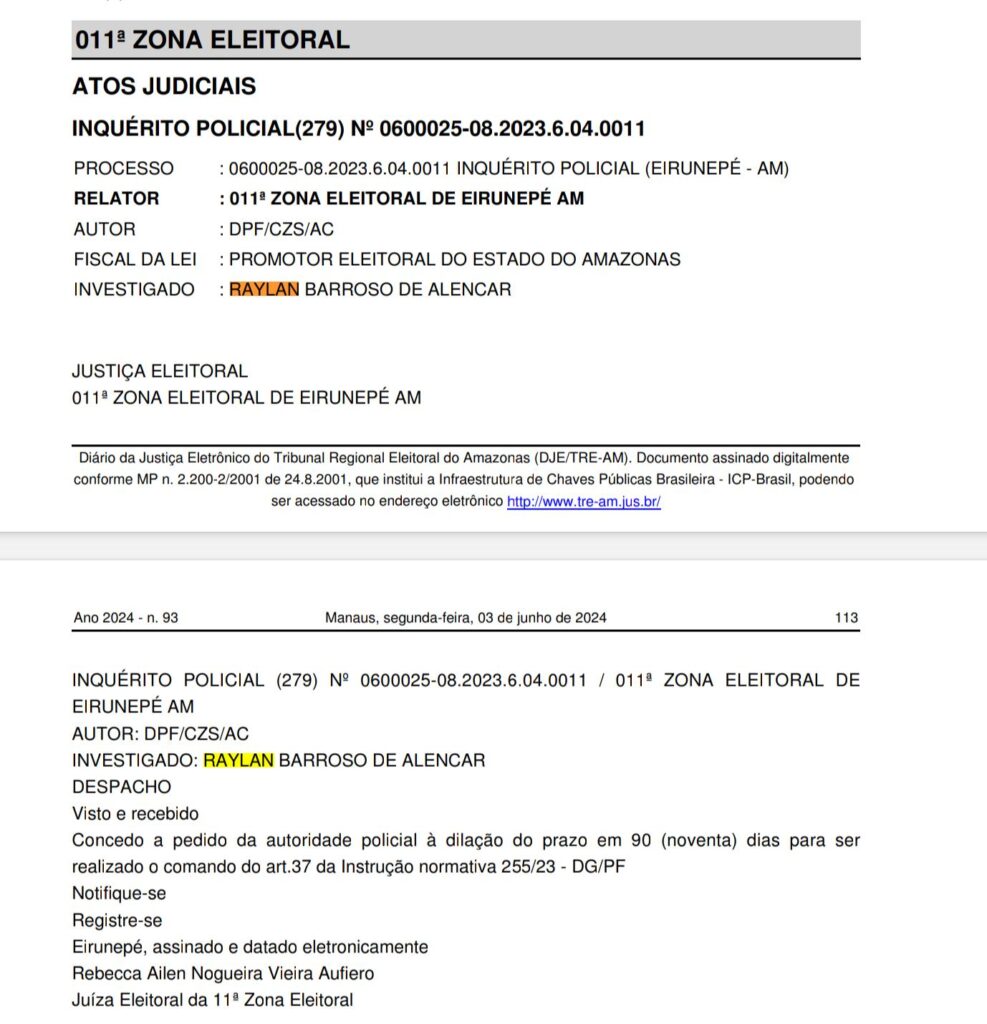 Justiça Eleitoral aumenta prazo da investigação da PF contra Raylan Barroso
